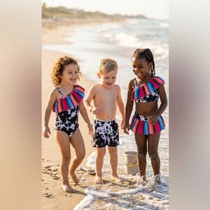 Matching Western Sibling Swimwear: Cow Print Serape Swimsuit